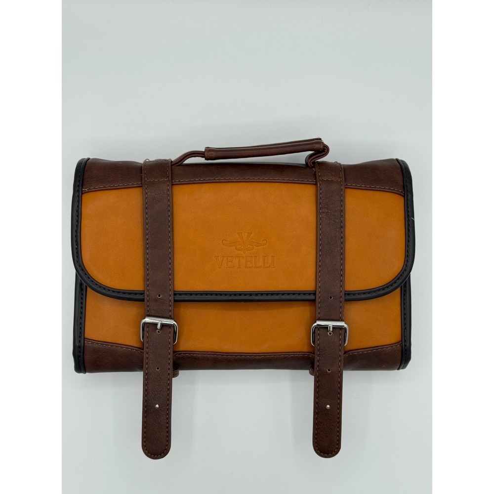 Vetelli Hanging Travel Toiletry‎ Bag Brown Tan Leather Look Organizer